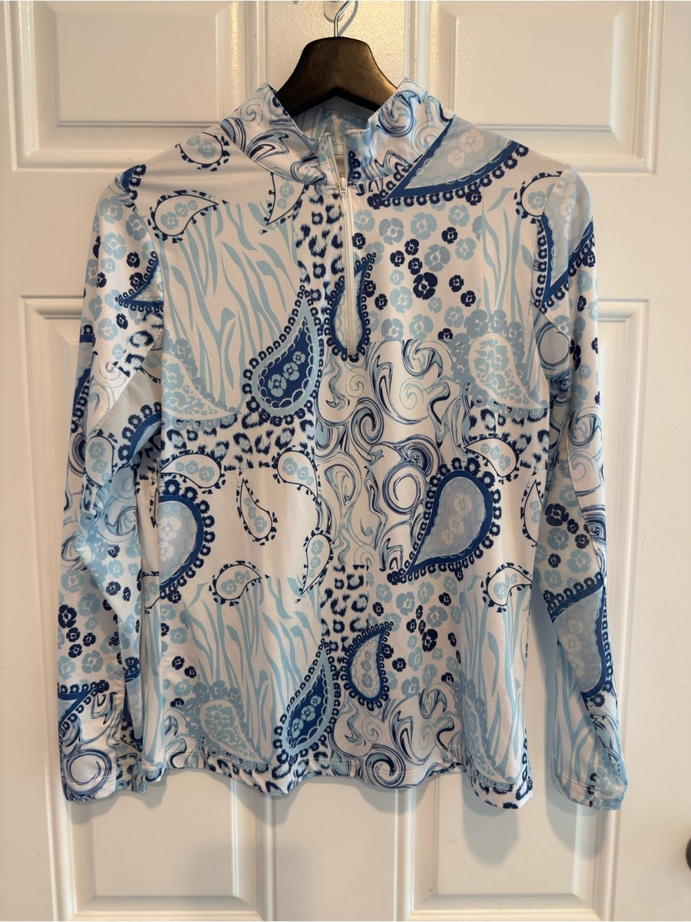 X by Gottex Paisley Mixed Print 1/4 Zip Pullover Top